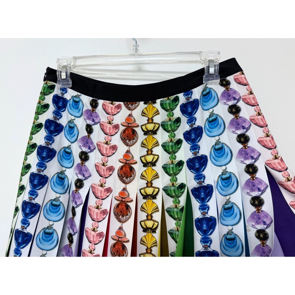 Mary Katrantzou Nyx Perfume Bottle Print Rainbow Stripe Pleated Maxi Skirt US 6 - Picture 13 of 16